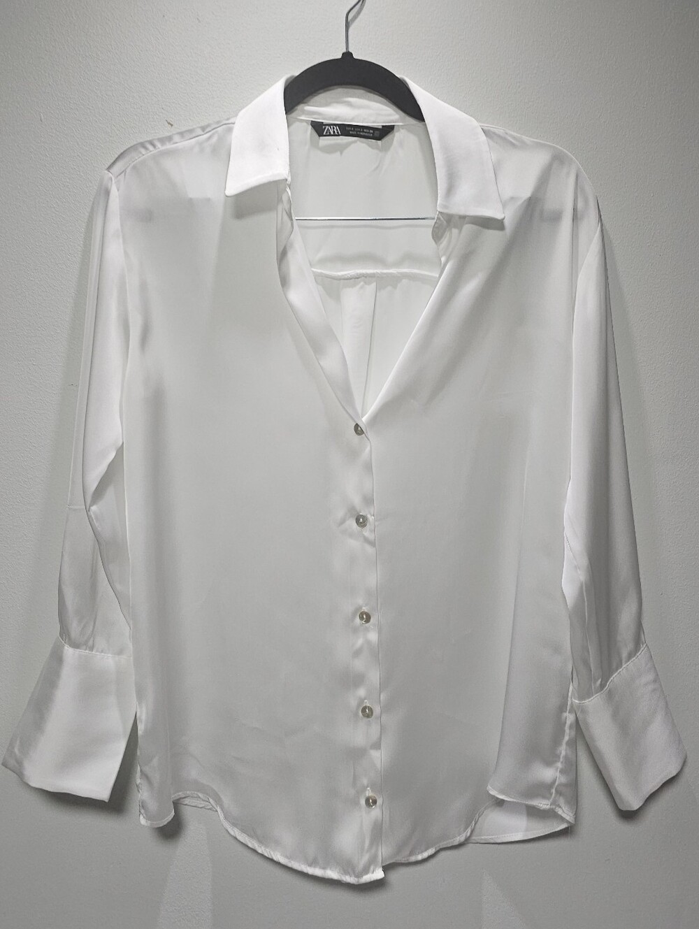 Zara White Satin Button-Up Blouse